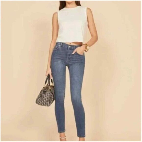 Reformation High Rise Skinny  Cropped Jeans Geneva Wash Women Size 27 - Picture 1 of 10
